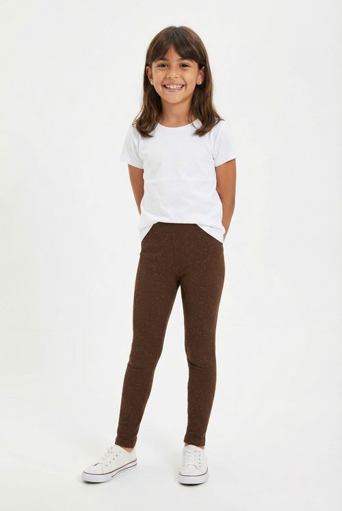 Calça Legging Infantil Menina Marrom Escuro Canelada Lurex