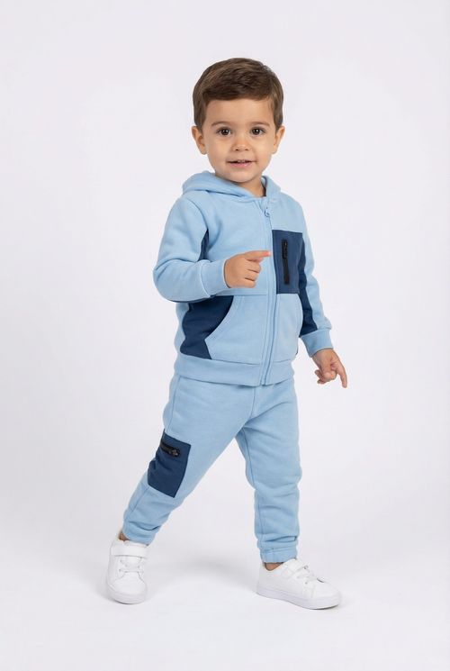 Conjunto Moletom Infantil Menino Azul Claro Sporty Zíperes
