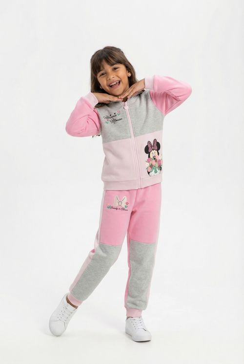 Conjunto Infantil Menina Rosa e Cinza Minnie Mouse Florais