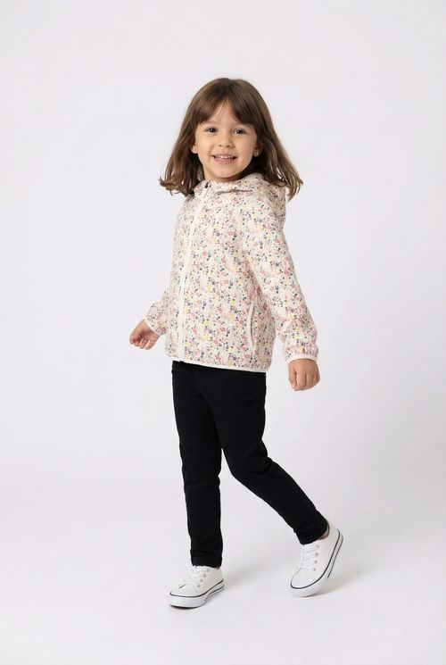 Jaqueta Infantil Menina Bege Floral Vibrante