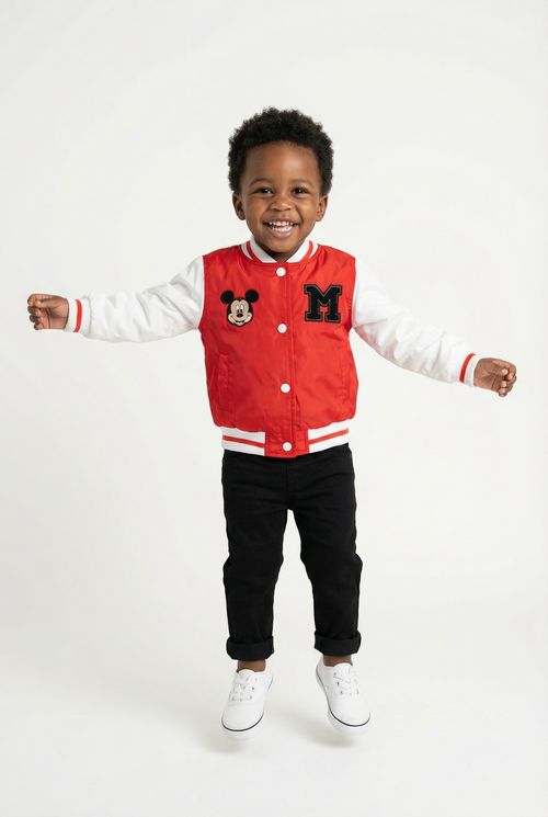 Jaqueta Bomber Infantil Vermelha e Branca Mickey Mouse