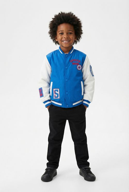 Jaqueta Bomber Colegial Infantil Menino Azul e Branco Spider-Man