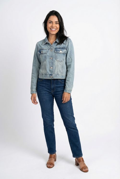 Jaqueta Jeans Trucker Feminina Azul Médio