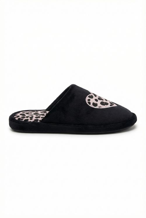 Pantufa Feminina Preta Estampa Onça Coração