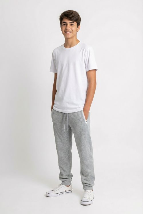 Calça Jogger Infantil Menino Cinza Mescla com Bolsos Zíper