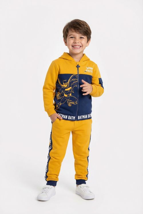 Conjunto Moletom Infantil Menino Amarelo Azul Marinho Batman Athletic