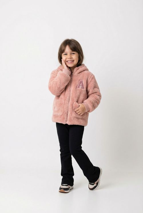 Jaqueta College Pelúcia com Capuz Infantil Menina Rosa