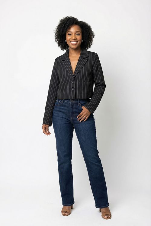 Blazer Feminino Cropped Pinstripe