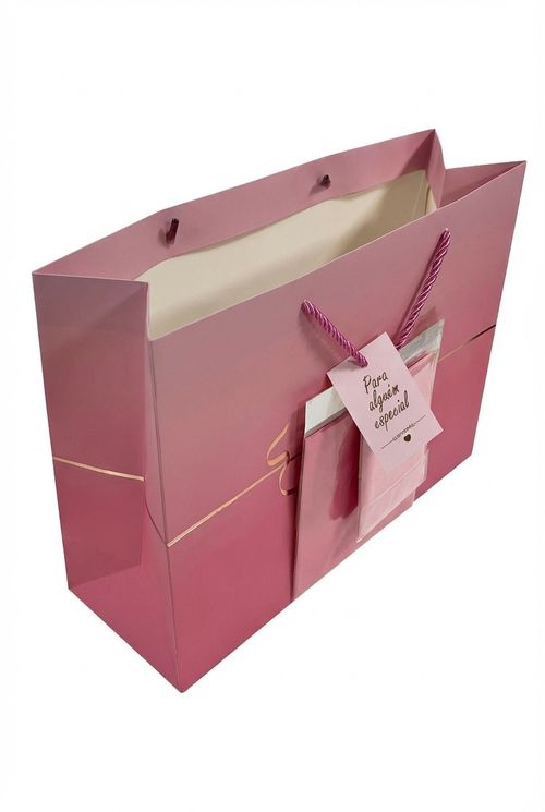 Sacola de Presente Luxuosa Feminina Rosa Metálico Dourado