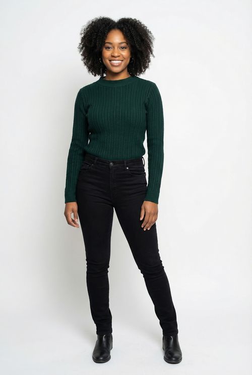 Suéter de Tricot Feminino Verde Profundo Trançado
