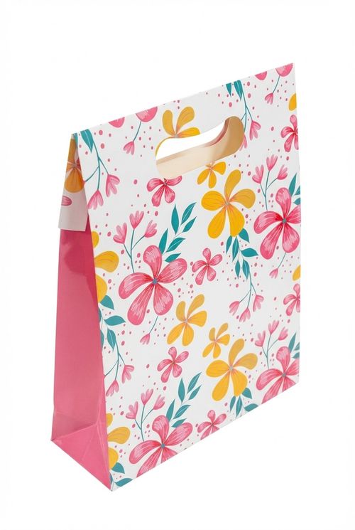 Sacola de Presente Pequena Branca Floral Colorida