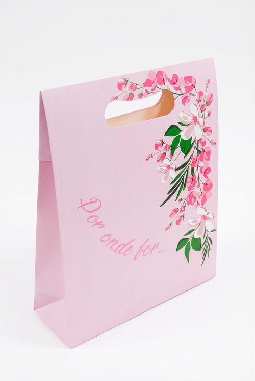 Sacola de Presente Feminina Rosa Floral com Frase