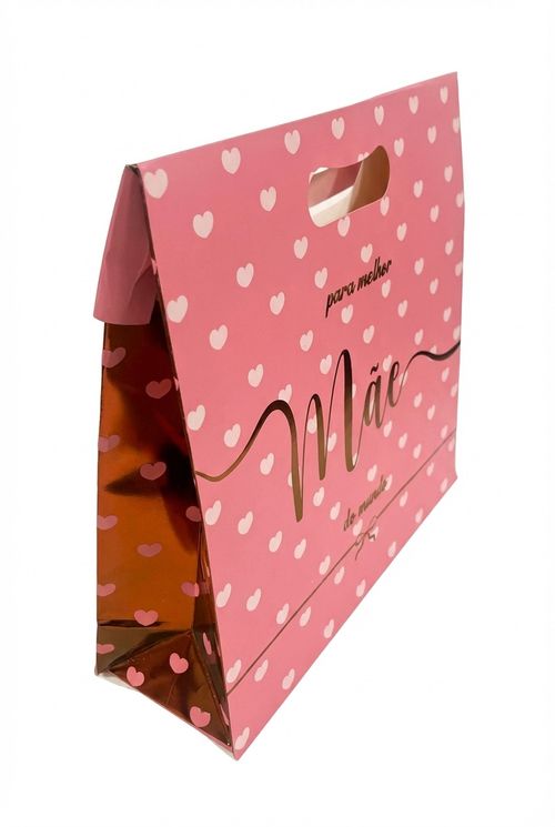 Sacola de Presente Feminina Rosa Corações Melhor Mãe
