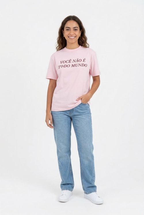 Blusa Feminina Rosa Estampada Frase Todo Mundo