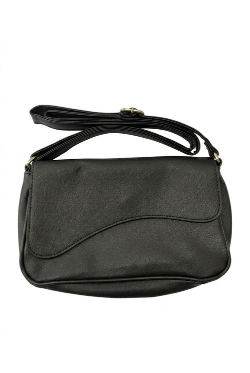 Bolsa Feminina Preta de Ombro Texturizada PU Aba Curva