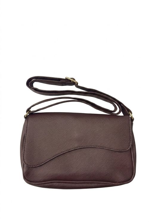 Bolsa Tiracolo Feminina Marrom Escuro PU Texturizada Aba Elegante