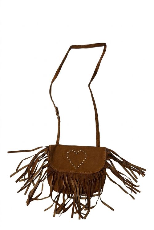 Bolsa Mini Transversal Feminina Caramelo Franjas Coração