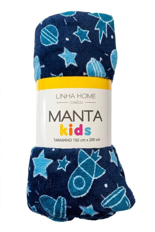 Manta Infantil Azul-Marinho Espacial Estrelas e Foguetes