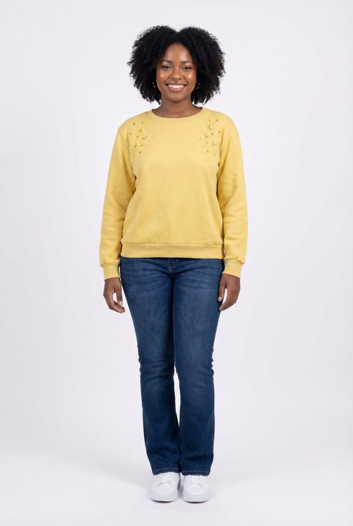 Moletom Feminino Amarelo Claro Bordado Floral