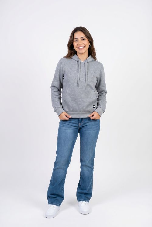 Moletom com Capuz Feminino Cinza Mescla Estampa Iconic