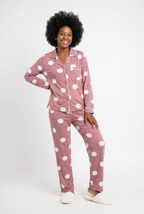 Pijama Conjunto Feminino Rosa Poá