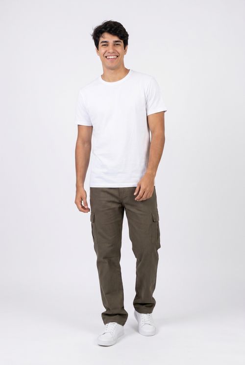 Calça Cargo Reta Masculina Verde Médio