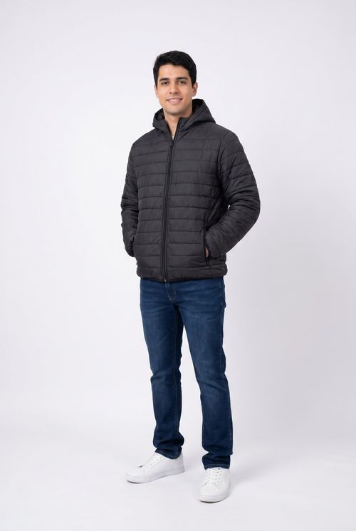 Jaqueta Puffer Masculina Preta com Capuz