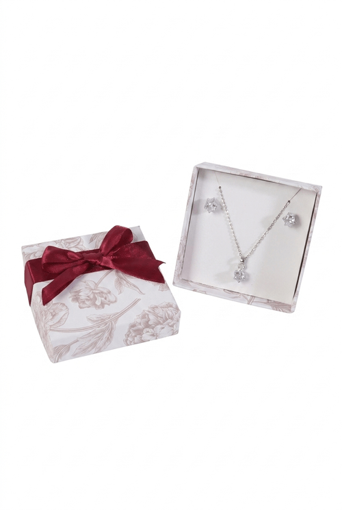 Conjunto Colar e Brincos Feminino Prata Estrelado Zircônias
