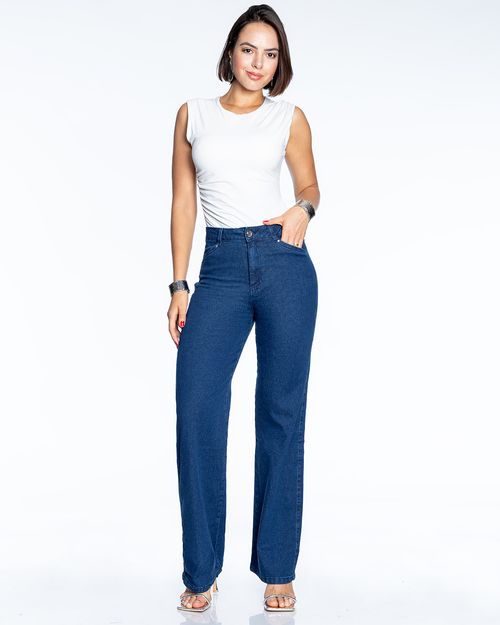 Calça Jeans Wide Leg Feminina Azul Escuro