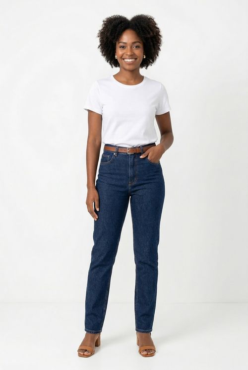 Calça Jeans Feminina Cigarette Azul Escuro com Cinto