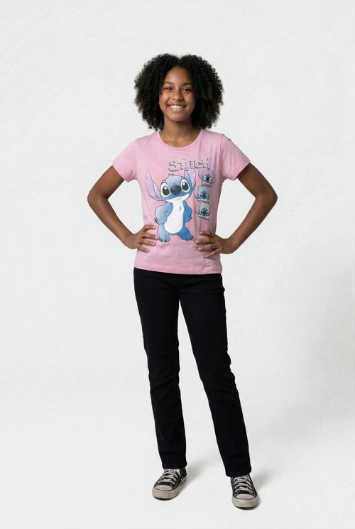 Blusa Infantil Menina Rosa Estampa Stitch