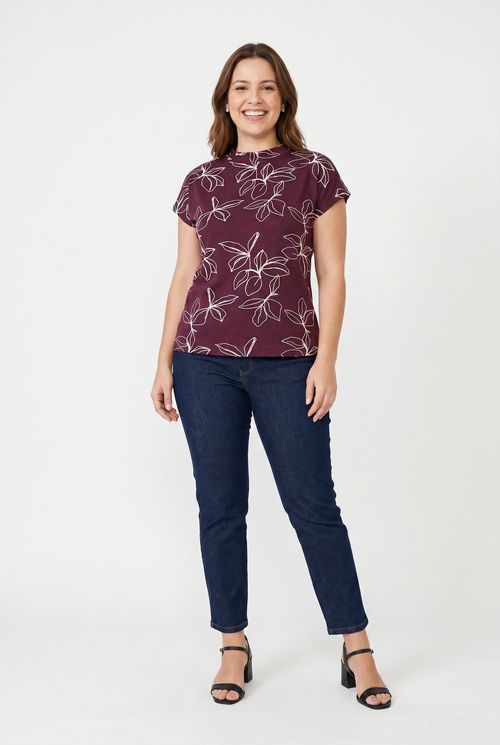Blusa fem city fcil443 malh mc floral ro roxo escuro