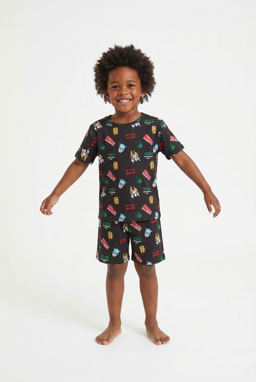 Pijama Curto Infantil Menino Preto Marvel Avengers
