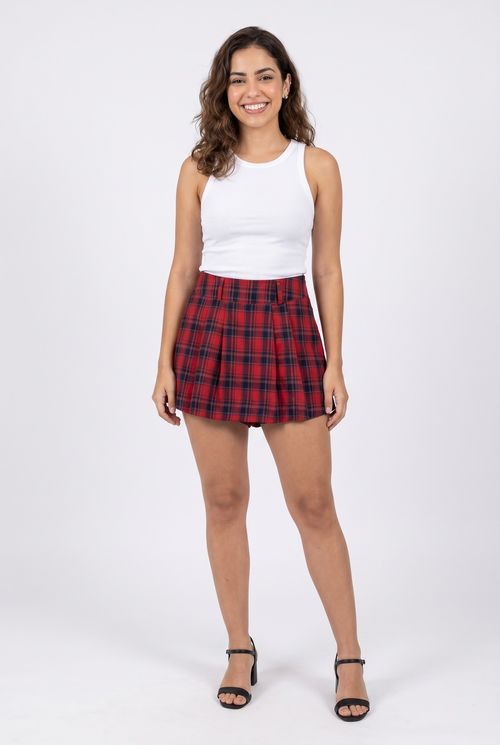 Shorts saia fem fsh ffu015 curto xadrez estampado