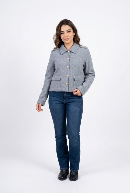 Jaqueta fem casual fcaj026 botoes brasao mescla