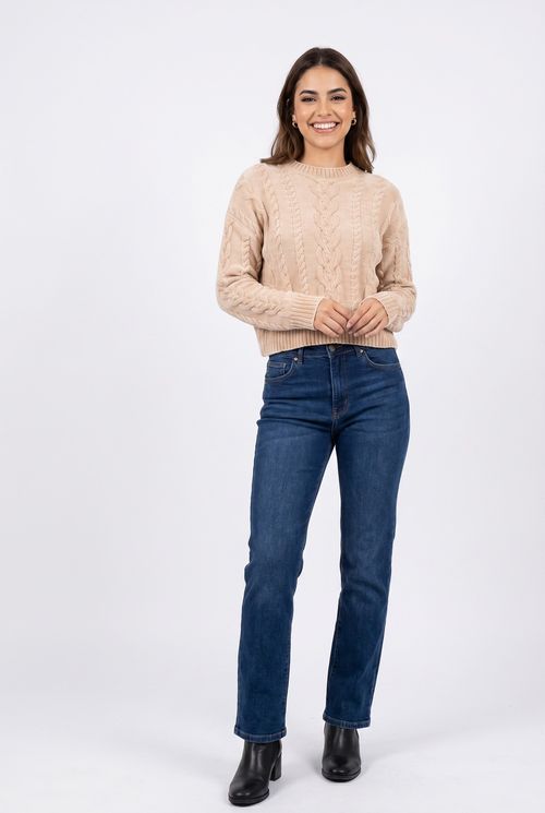 Blusa fem rom frl192b m/l tricot tranca bege claro