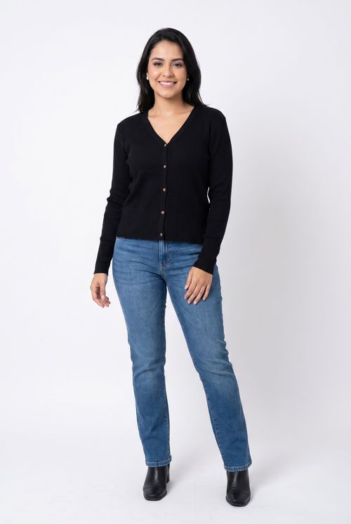 Cardigan fem city fcig005 trico botoes preto