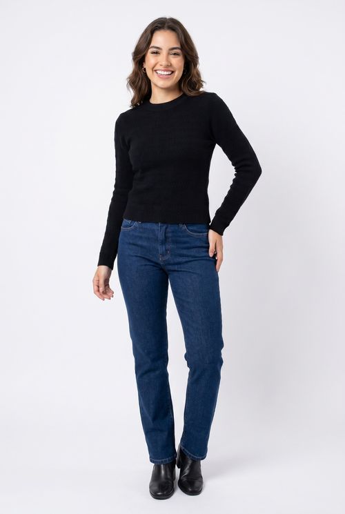 Trico fem casual fcal413 m/l ponto meia preto