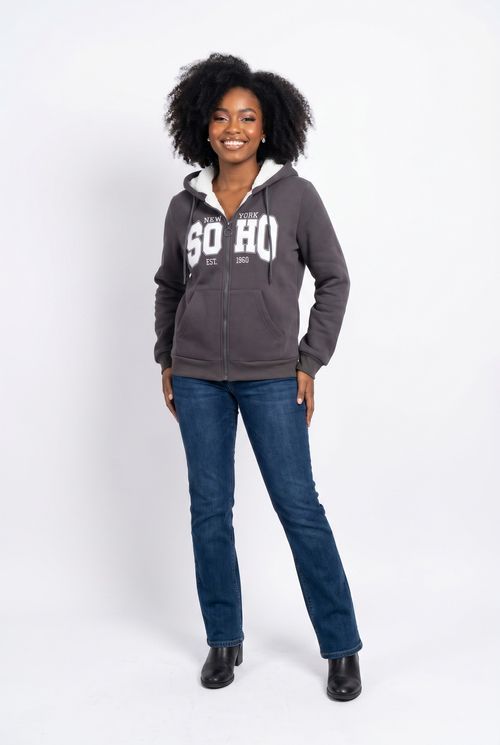 Top moletom fem fsh ffm083 sherpa soho cinza escuro