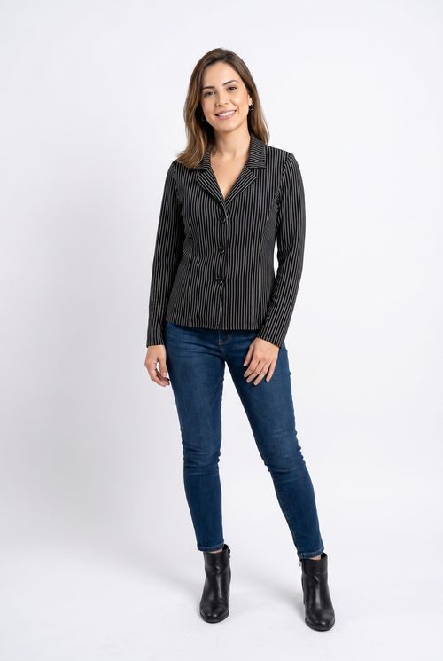 Blazer Feminino Preto e Branco Risca de Giz