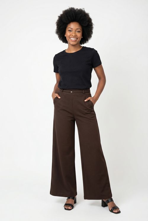 Calça fem casual com cinto pto roma fcaa marrom escuro