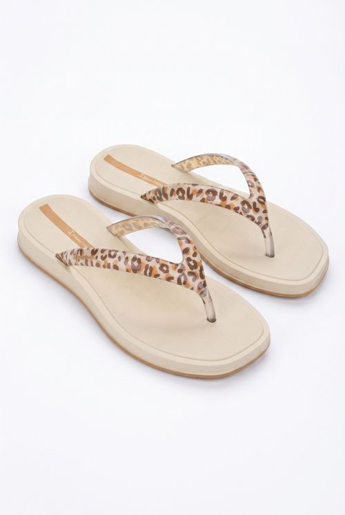 Chinelo Feminino Bege Estampa Onça