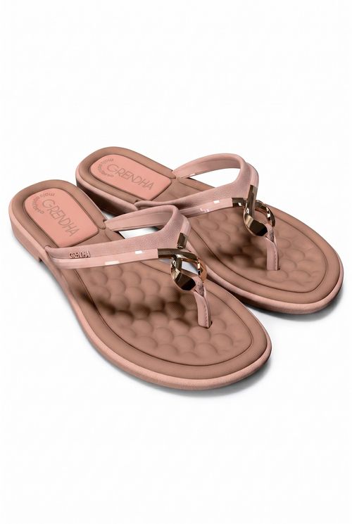Rasteira Feminina Nude com Detalhe Dourado