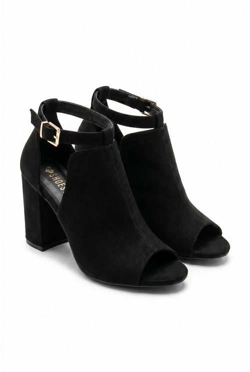 Sandália Ankle Boot Peep Toe Feminina Preta Salto Bloco