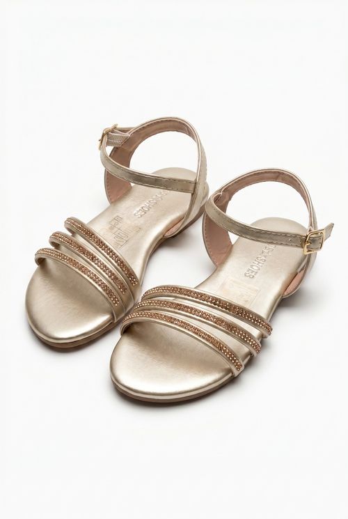 Sandália Infantil Menina Dourada Strass Brilhantes