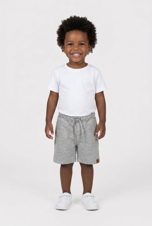 Bermuda Infantil Menino Cinza Mescla Lisa com Cordão Ajustável