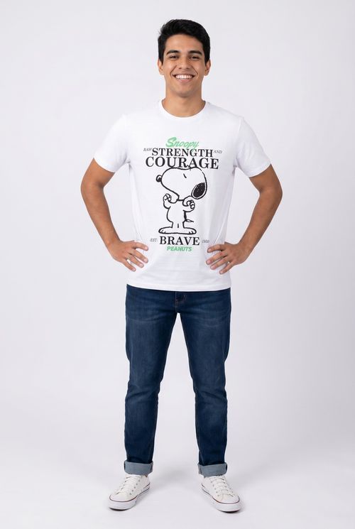 Camiseta Masculina Branca Snoopy 'Strength and Courage'