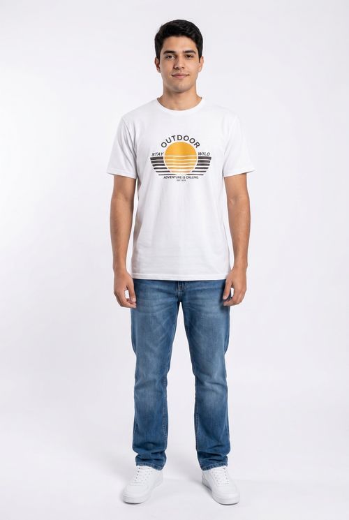 Camiseta Masculina Bege Claro Estampa Outdoor Sunset