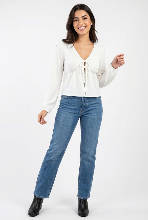 Blusa fem rom frl309 m/l laco frente off off white