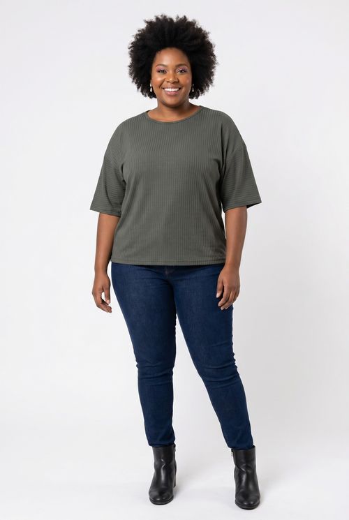 Blusa fem fpm fgl245 m/c desl rib verde verde medio